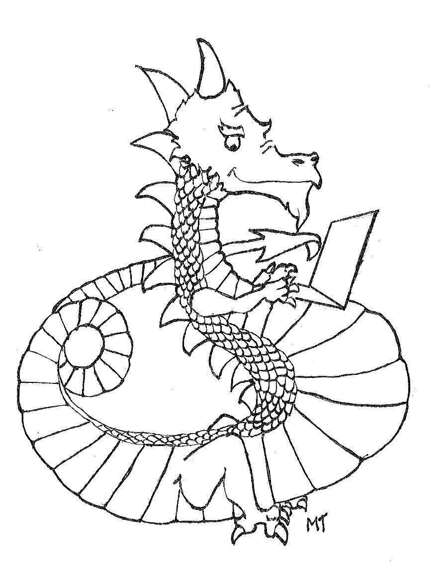 A line drawing of a dragon.