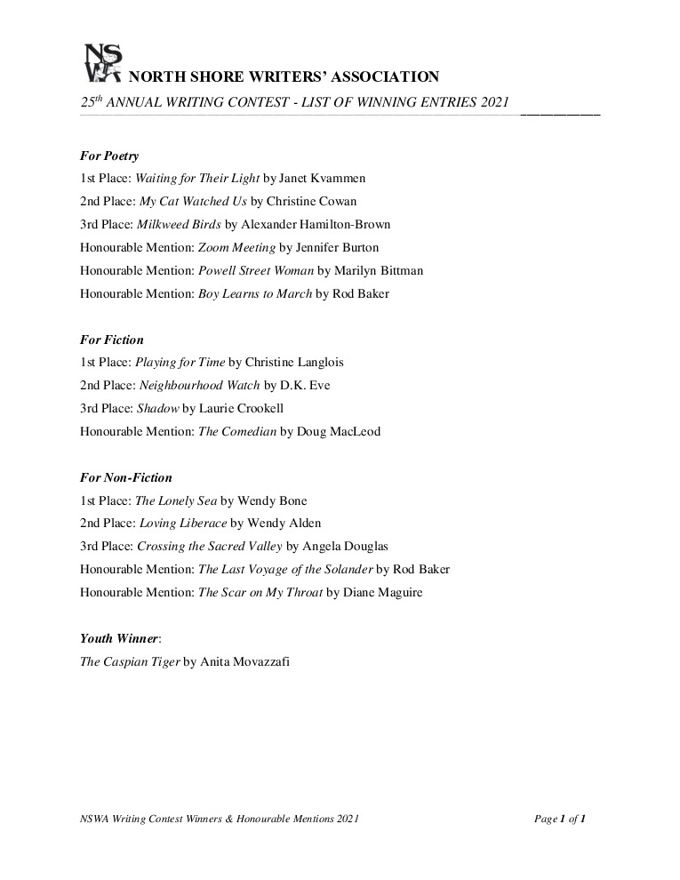 thumbnail of 2021 Writing Contest Results