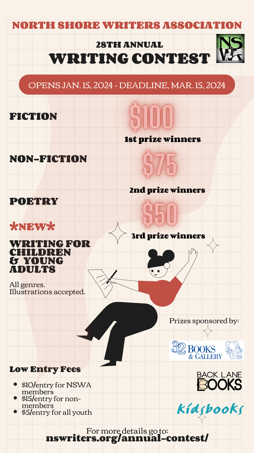 A poster announcing the NSWA Creative Writing Contest.