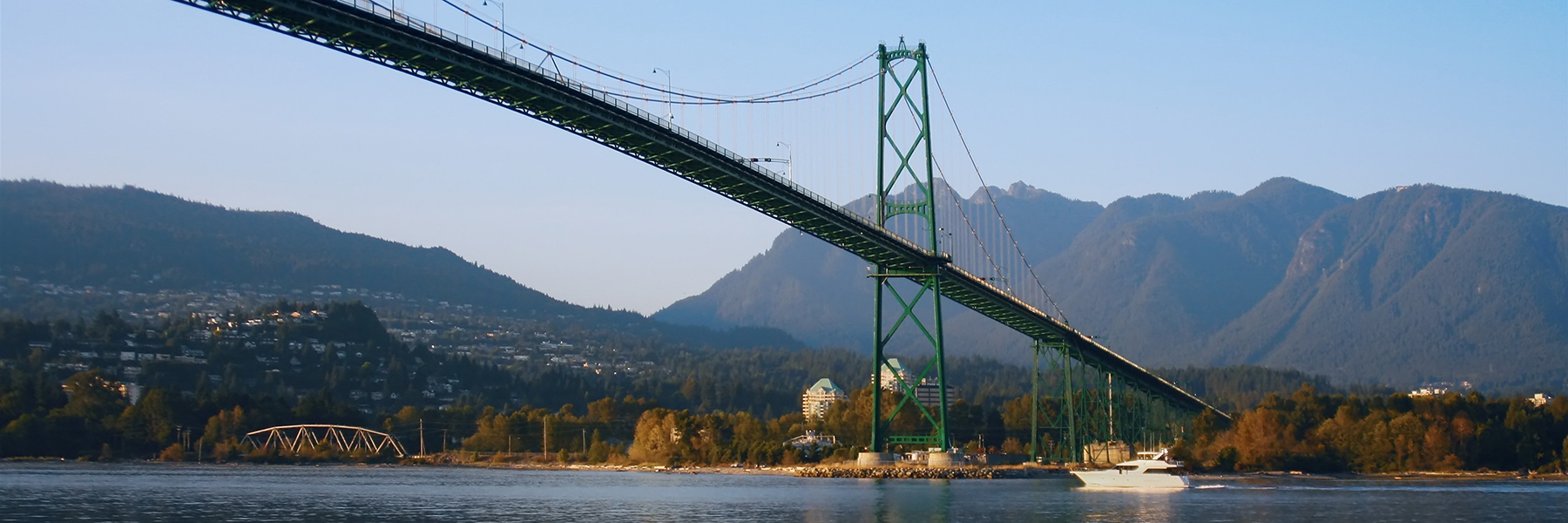 The Lion's Gate Bridge and a view of North Vancouver from Stanley Park.