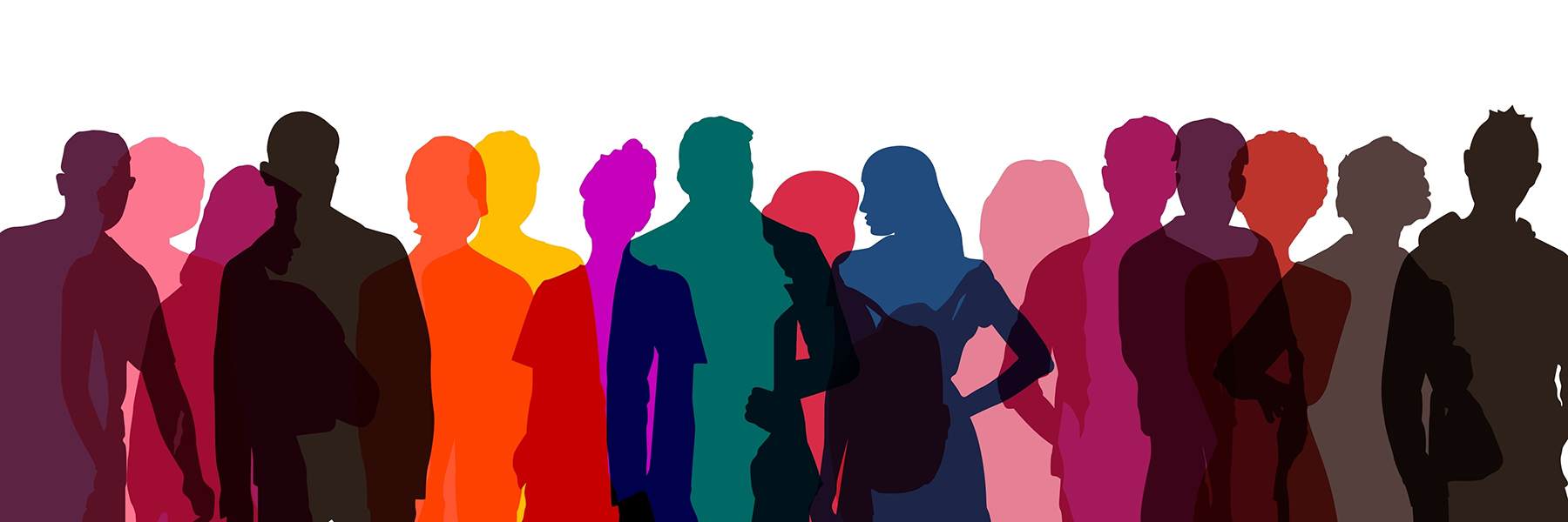 Multicoloured silhouettes of people.