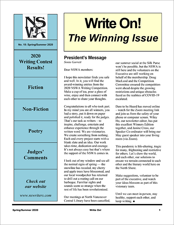 Write On! NSWA Newsletter Winners’ Edition Spring 2020